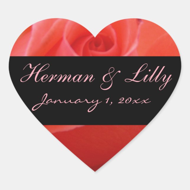 Personalisierte Hochzeit in Rosa Herz-Aufkleber (Vorderseite)