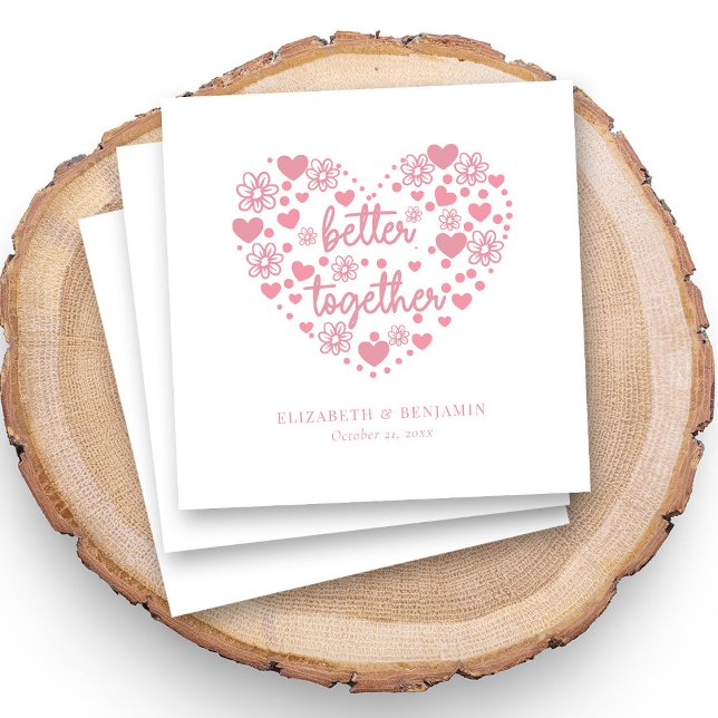 Personalisierte Hochzeit in Rosa Herz und Blume Serviette (Elegant Wedding Napkins with Pink Hearts & Flowers)