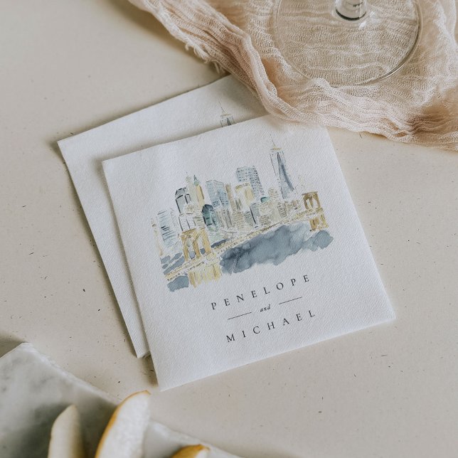 Personalisierte Hochzeit in Watercolor New York Serviette (Von Creator hochgeladen)