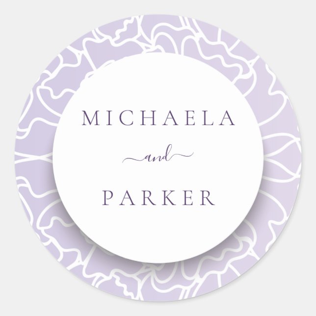 Personalisierte Hochzeit Lila Runder Aufkleber (Vorderseite)