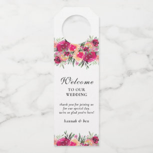 Personalisierte Hochzeit mit Blumenrosa Flaschenanhänger