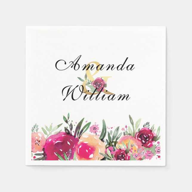 Personalisierte Hochzeit mit Blumenrosa Serviette (Vorderseite)