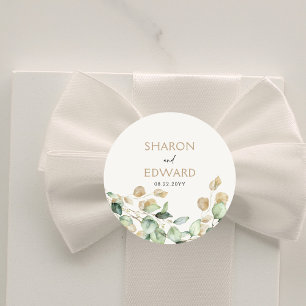 Personalisierte Hochzeit mit Eukalyptus Runder Aufkleber