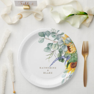 Personalisierte Hochzeit mit gelber Blüte Pappteller