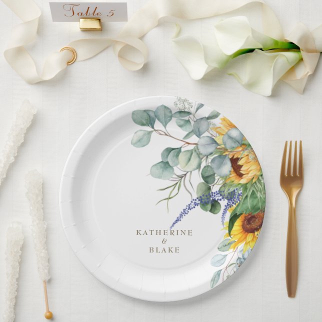 Personalisierte Hochzeit mit gelber Blüte Pappteller (Hochzeit)