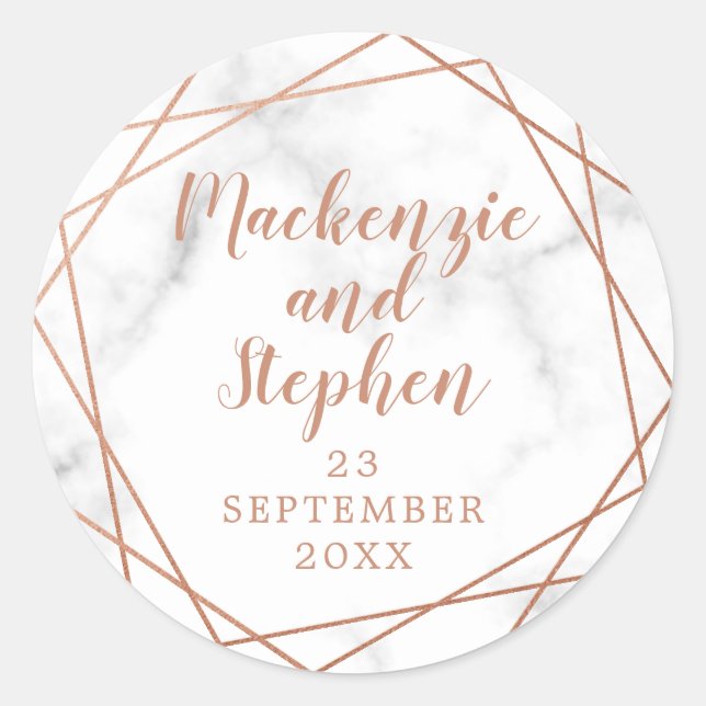 Personalisierte Hochzeit mit geometrischem Kupferm Runder Aufkleber (Vorderseite)