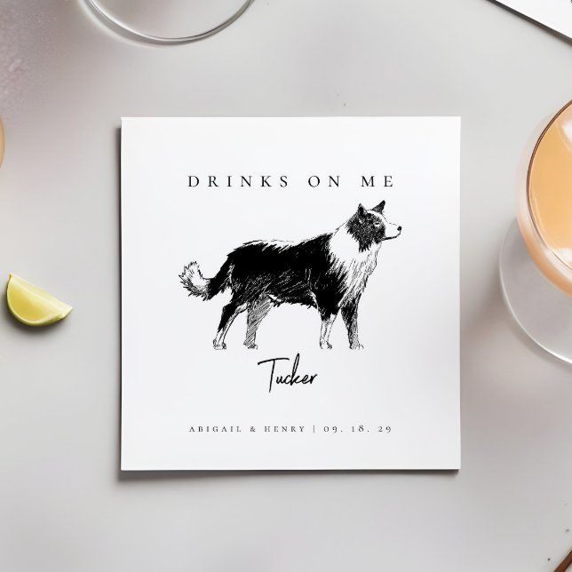 Personalisierte Hochzeit mit Hunden-Sketch-Drinks Serviette (Von Creator hochgeladen)