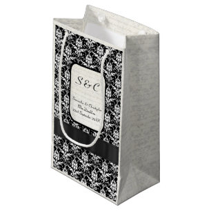 Personalisierte Hochzeit mit schwarz-weißem Damas Kleine Geschenktüte