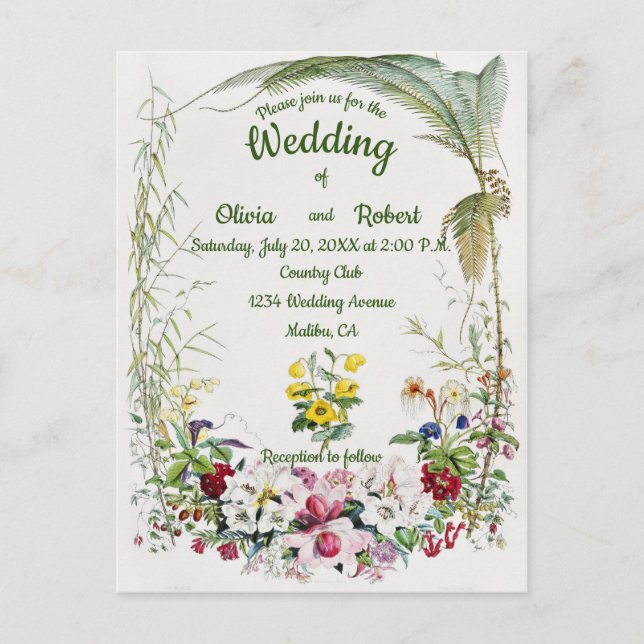 Personalisierte Hochzeit mit tropischen Blumen Postkarte (Vorderseite)