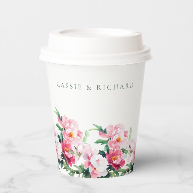 Personalisierte Hochzeit mit Wasserfarben-Blumen P Pappbecher (Vorderseite)