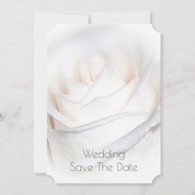 Personalisierte Hochzeit mit weißer Rose retten da Save The Date (Vorderseite)