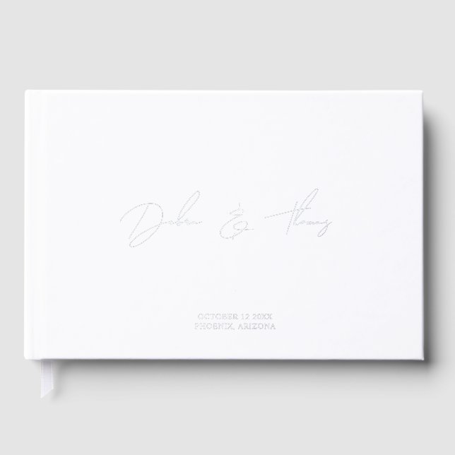 Personalisierte Hochzeit Modern Minimalistisch Wei Gästebuch (Vorderseite)