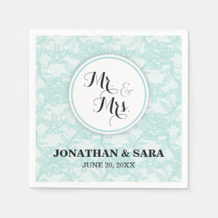 Personalisierte Hochzeit Mr. & Mrs. Teal-Spitze Serviette