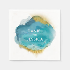 Personalisierte Hochzeit Napkin | Blau und Gold Serviette