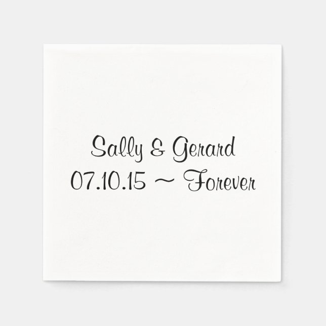 Personalisierte Hochzeit Napkin Schwarzer Rücktext Serviette (Vorderseite)