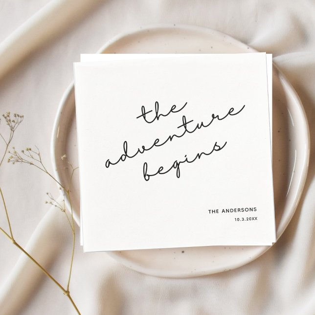 Personalisierte Hochzeit Napkins Das Abenteuer beg Serviette (The Adventure Begins Personalized Wedding Napkins for Cocktail Hour)