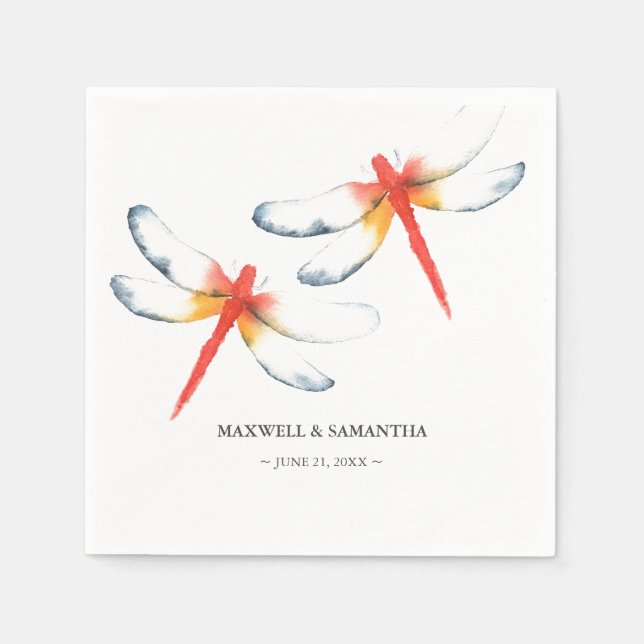 Personalisierte Hochzeit Napkins Red Dragonfly Serviette (Vorderseite)