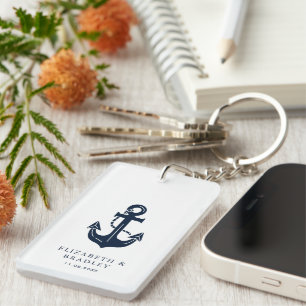 Personalisierte Hochzeit Nautilus Marineblau Anker Schlüsselanhänger