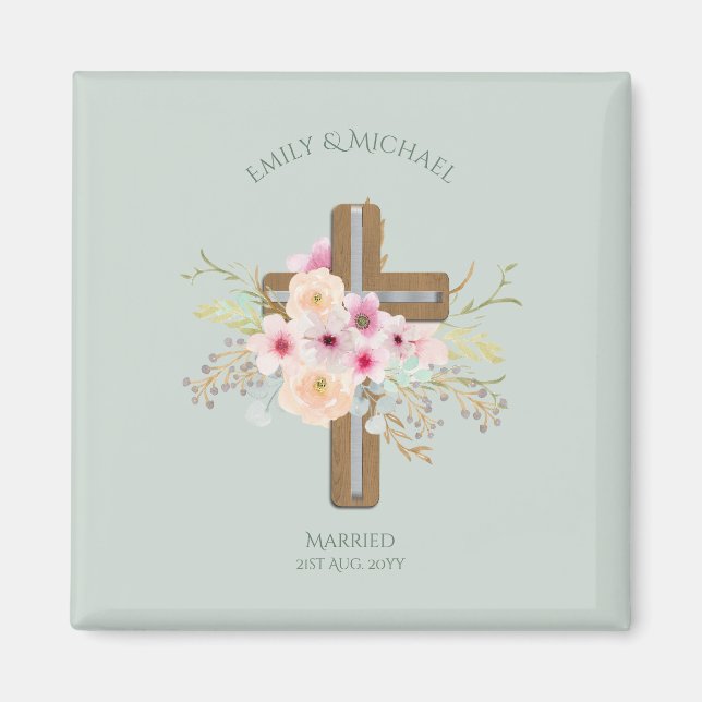 Personalisierte Hochzeit oder Jahrestag Blumenkreu Magnet (Vorne)