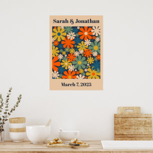 Personalisierte Hochzeit oder Jubiläum Retro Flora Poster