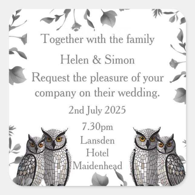 Personalisierte Hochzeit Quadratischer Aufkleber (Vorderseite)