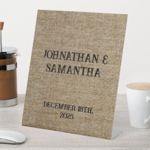 Personalisierte Hochzeit Rustikales Burlap Nattern Sockelschild