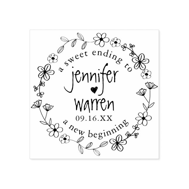Personalisierte Hochzeit von Hand Drawn Wreath Gummistempel (Prägung)