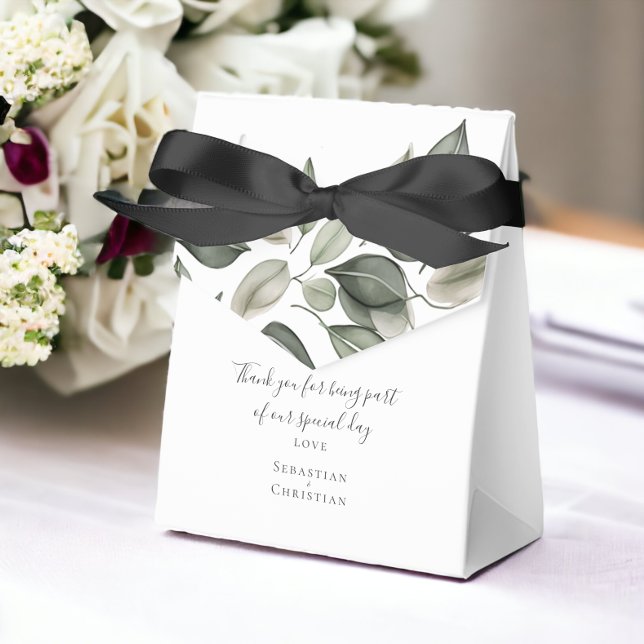 Personalisierte Hochzeit von Mutgrün Geschenkschachtel (Muted Green Foliage Personalized Wedding Favor Box from Ricaso)