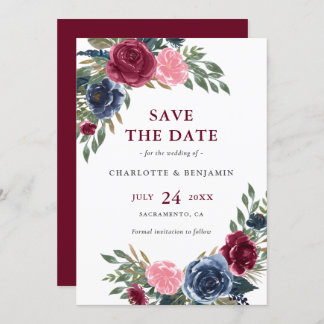 Personalisierte Hochzeit von Navy Blue und Burgund Save The Date