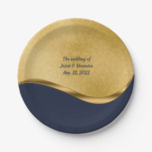 Personalisierte Hochzeit von Navy Blue und Gold Pappteller