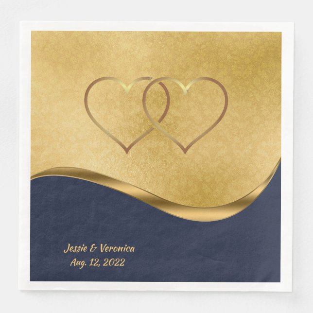Personalisierte Hochzeit von Navy Blue und Gold Serviette (Vorderseite)