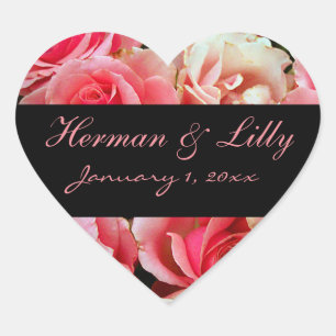 Personalisierte Hochzeit von Rosen Herz-Aufkleber