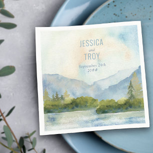 Personalisierte Hochzeit Wasserfarbe Mountain Lake Serviette