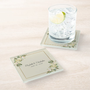 Personalisierte Hochzeit White Rose Floral Eggsh Glasuntersetzer