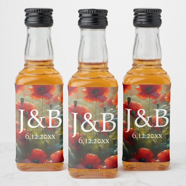 Personalisierte Hochzeiten von Roten Poppies Alkoholflaschenetikett (Flaschen)