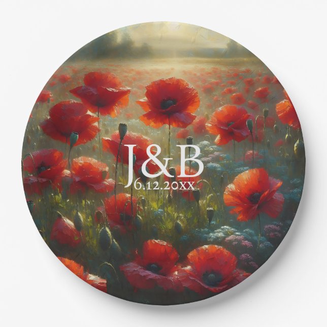 Personalisierte Hochzeiten von Roten Poppies Pappteller (Vorderseite)