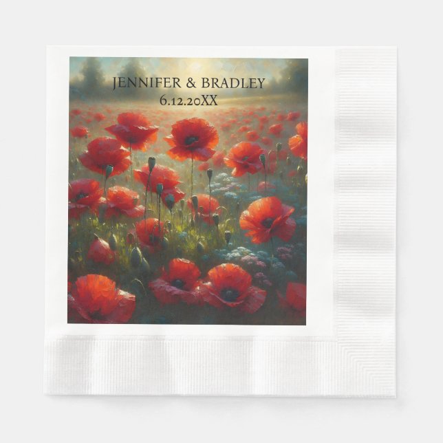 Personalisierte Hochzeiten von Roten Poppies Serviette (Vorderseite)