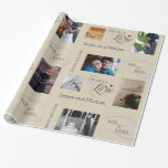 Personalisierte Hochzeitfotomaterial mit / CustomT Geschenkpapier<br><div class="desc">Lassen Sie sich in Erinnerungen eines besonderen Tages mit diesem Foto-Collage verwöhnen, das Platz für 12 Ihrer Lieblings-Fotos bietet, personalisiert mit den Namen der Braut und des Bräutigams! Ein sanfter, bräunlicher Hintergrund sieht mit vielen verschiedenen Farben großartig aus. Machen Sie Ihr Geschenk so nachdenklich nach außen wie innen! Ideal für...</div>