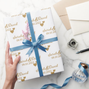 Personalisierte Hochzeitgoldenherzen Geschenkpapier