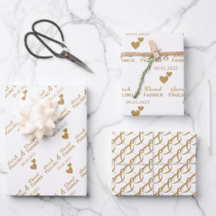 Personalisierte Hochzeitgoldenherzen Geschenkpapier Set