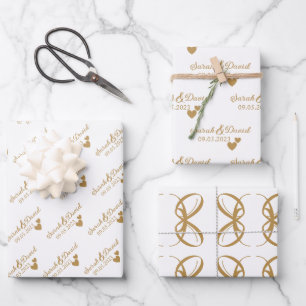 Personalisierte Hochzeitgoldenherzen Geschenkpapier Set