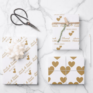 Personalisierte Hochzeitgoldenherzen Geschenkpapier Set