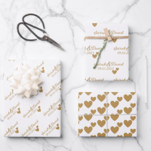 Personalisierte Hochzeitgoldenherzen Geschenkpapier Set