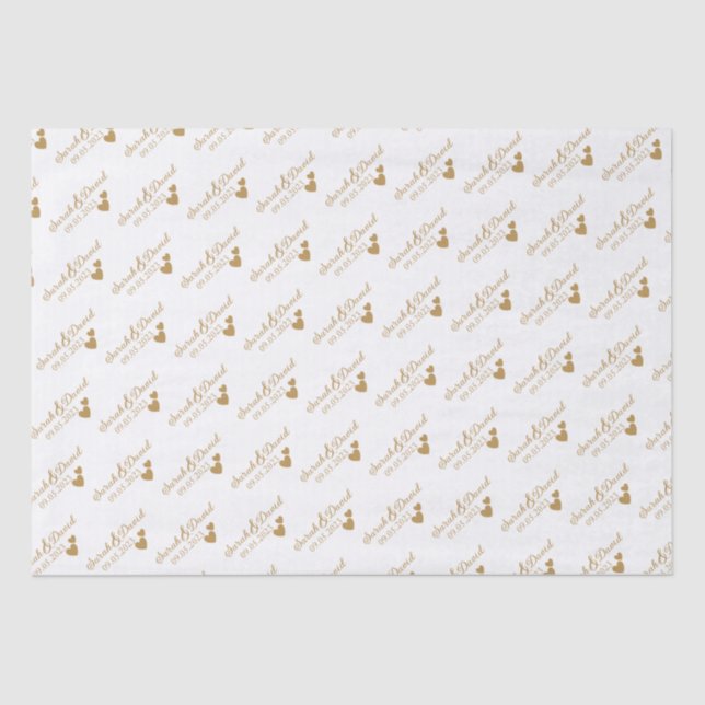 Personalisierte Hochzeitgoldenherzen Seidenpapier (Vorderseite)