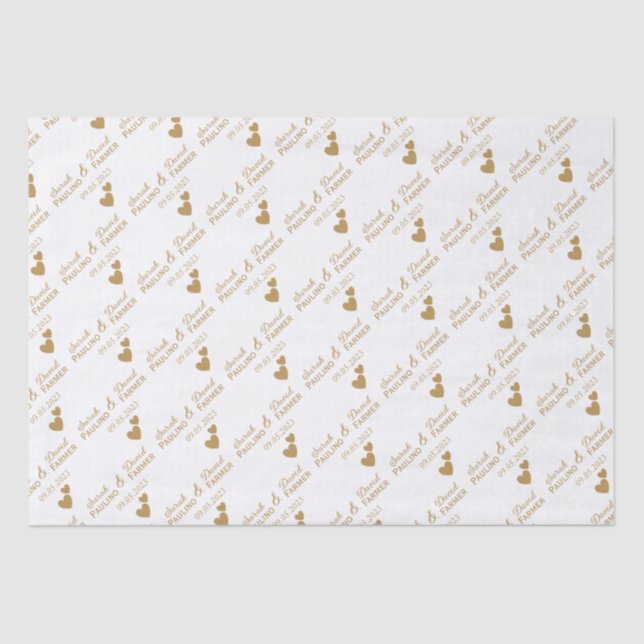Personalisierte Hochzeitgoldenherzen Seidenpapier (Vorderseite)