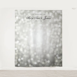 Personalisierte Hochzeits-Hintergrund-Silber Bokeh Wandteppich