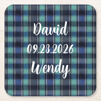 Personalisierte Hochzeits-Tartan-Karo-Papierunters Rechteckiger Pappuntersetzer