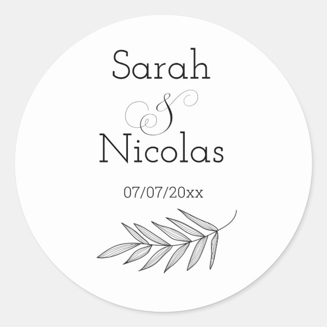 Personalisierte Hochzeitsaufkleber minimalistische Runder Aufkleber (Vorderseite)