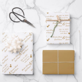 Personalisierte Hochzeitsbride & Groom Goldene Her Geschenkpapier Set