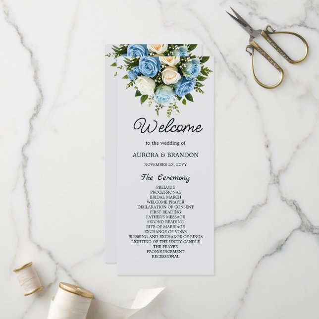 Personalisierte Hochzeitsbroschüre mit Rose Programm (Vorderseite/Rückseite Beispiel)